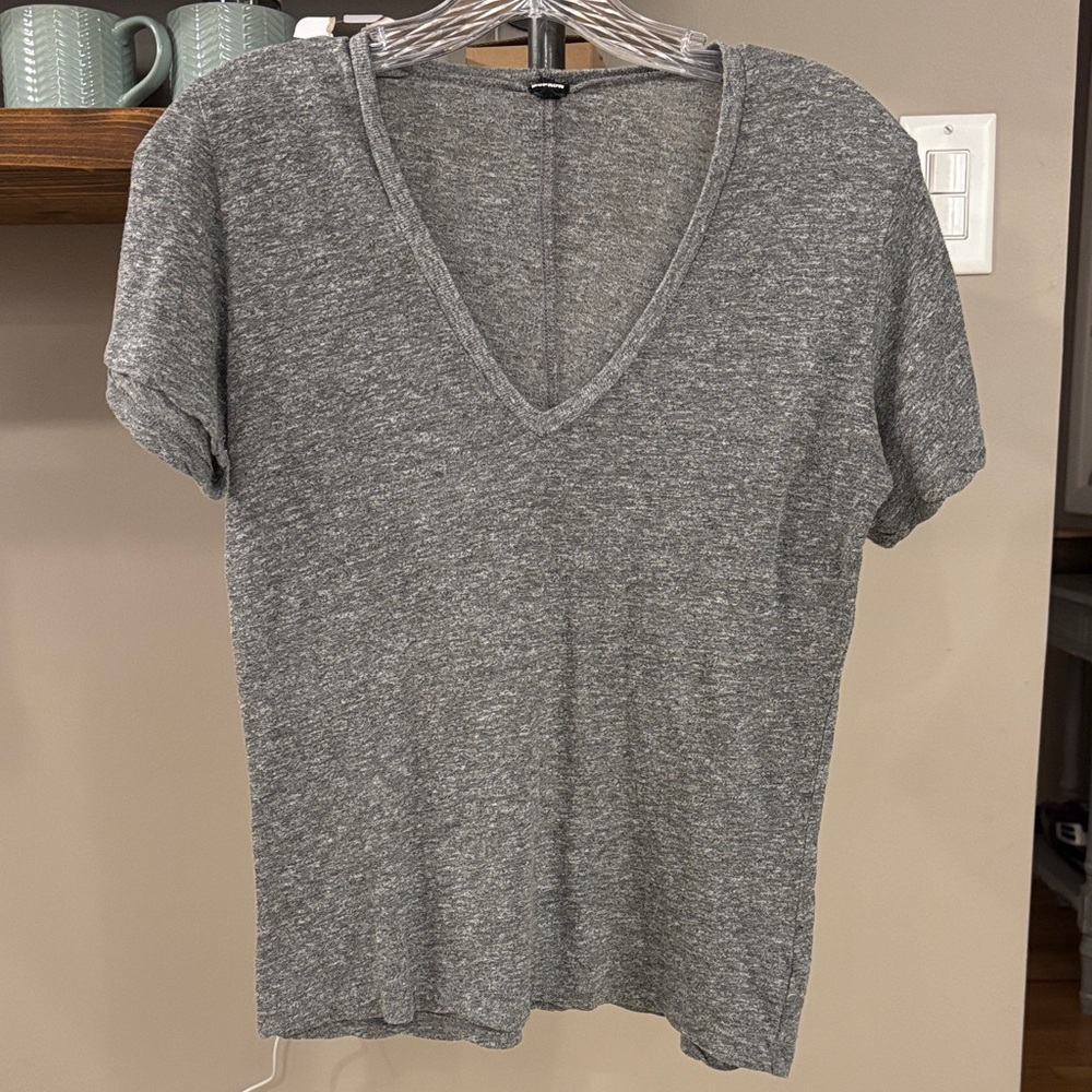 Monrow Heather Gray V-Neck Tee Soft Tri Blend T Shirt